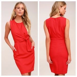 Lulus | Red Sleeves Dress Tie Front
